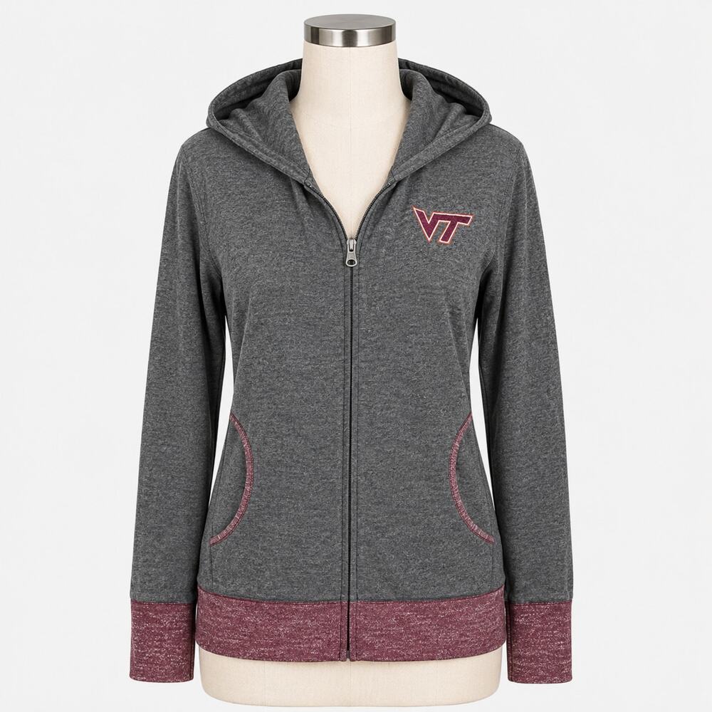 Colosseum Virginia Tech Hokies Full Zip Hoodie Women's Medium Gray Lightweight